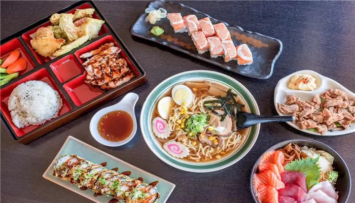 There are have San Shouku Don,Shoyu Ramen,Chicken Teriyaki and Classic Roll on the desktop at Ikoi Sushi, a Sushi restaurant in San Rafael